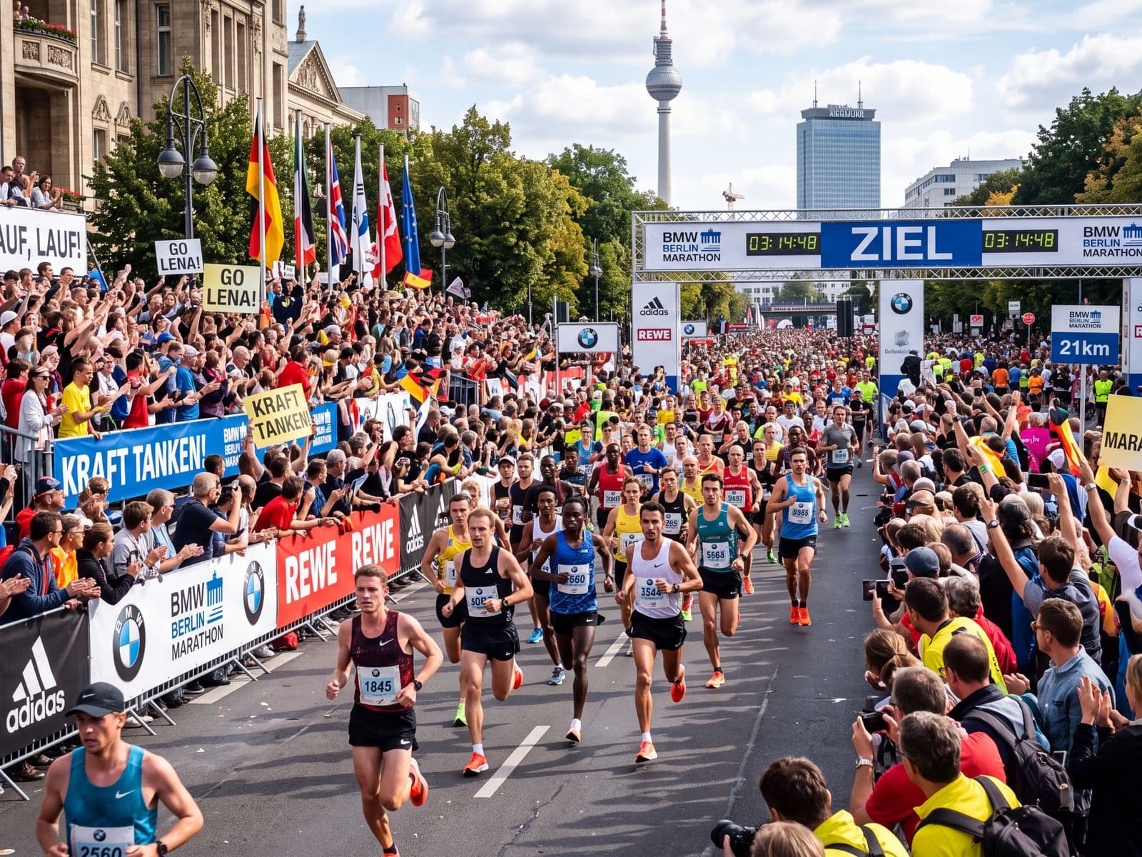 Zielbereich einer Sportveranstaltung mit mobiler Solar-Energieeinheit