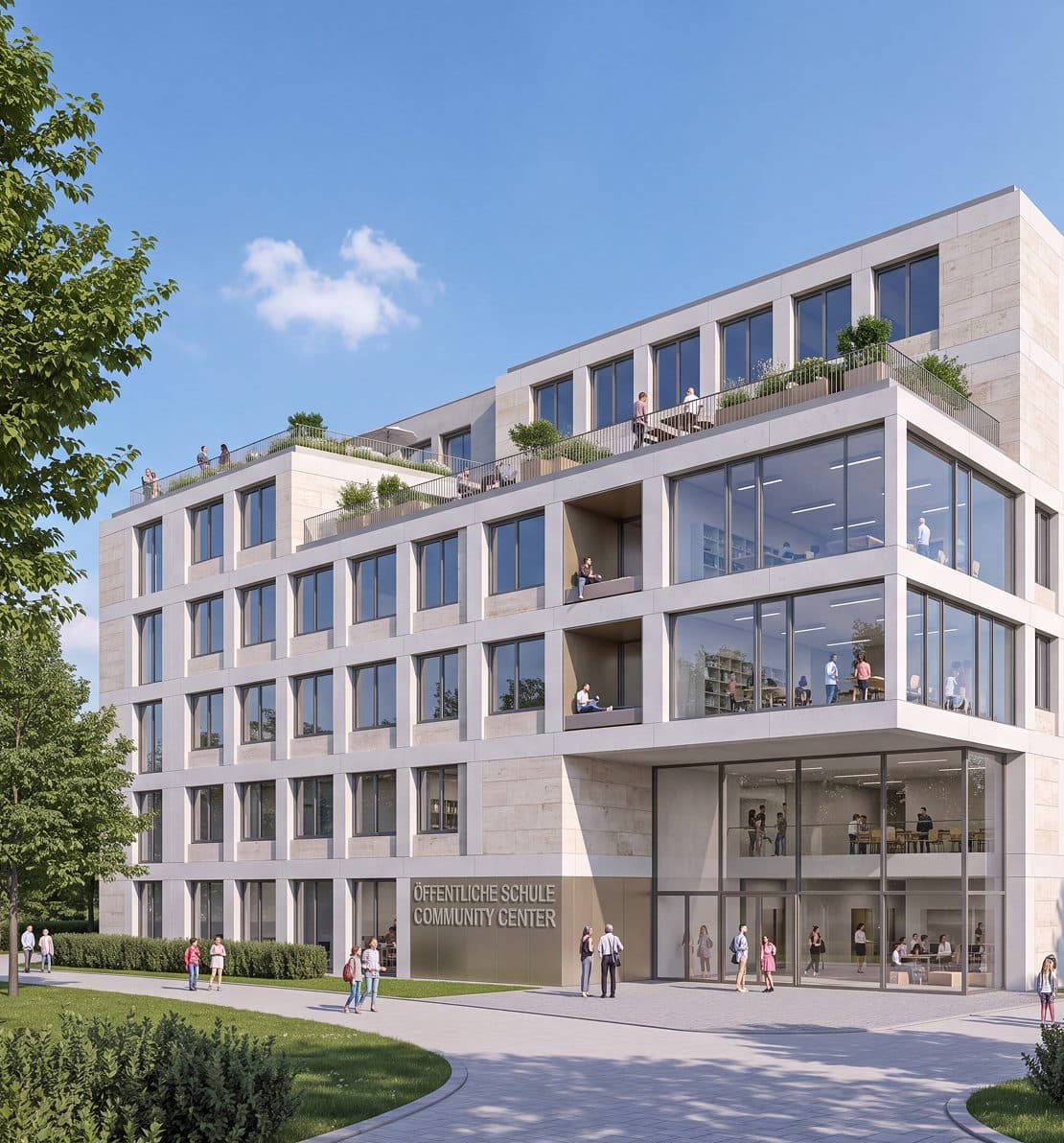 Öffentliches Gebäude mit PV-Dach