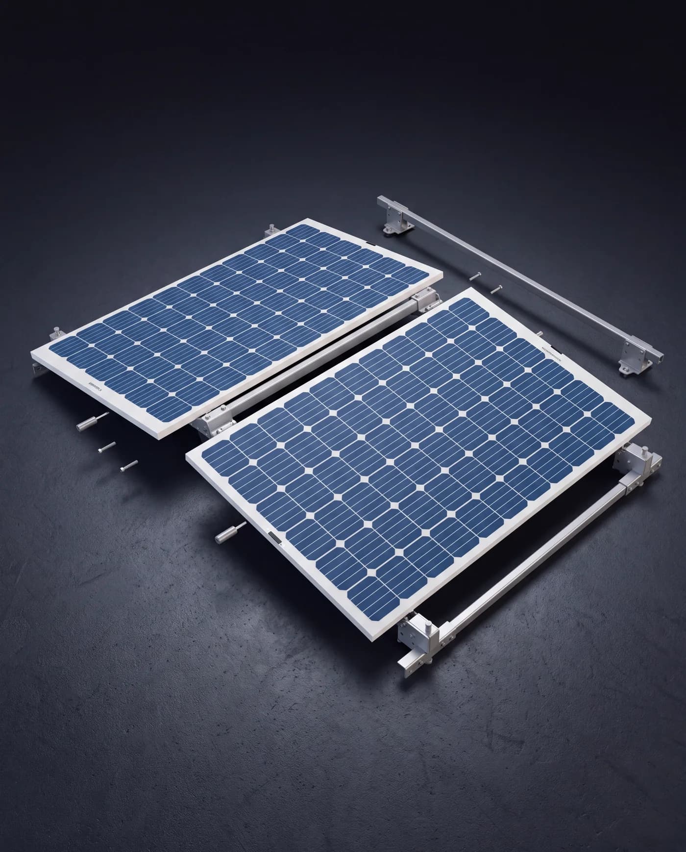 Aufgeklapptes POWERTOP-Modul mit Schienen und Schrauben
