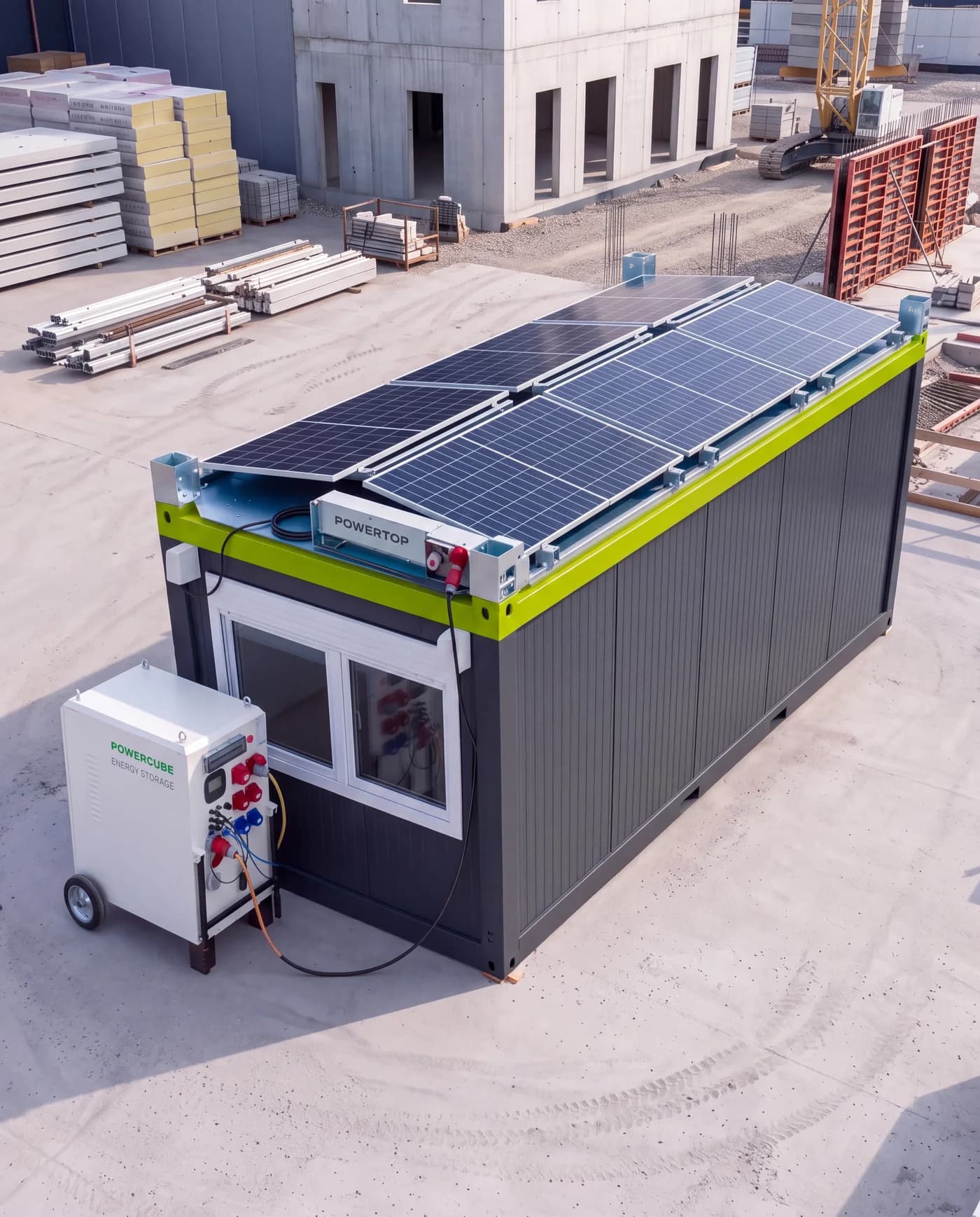 POWERTOP auf dem Baucontainer, POWERCUBE angeschlossen
