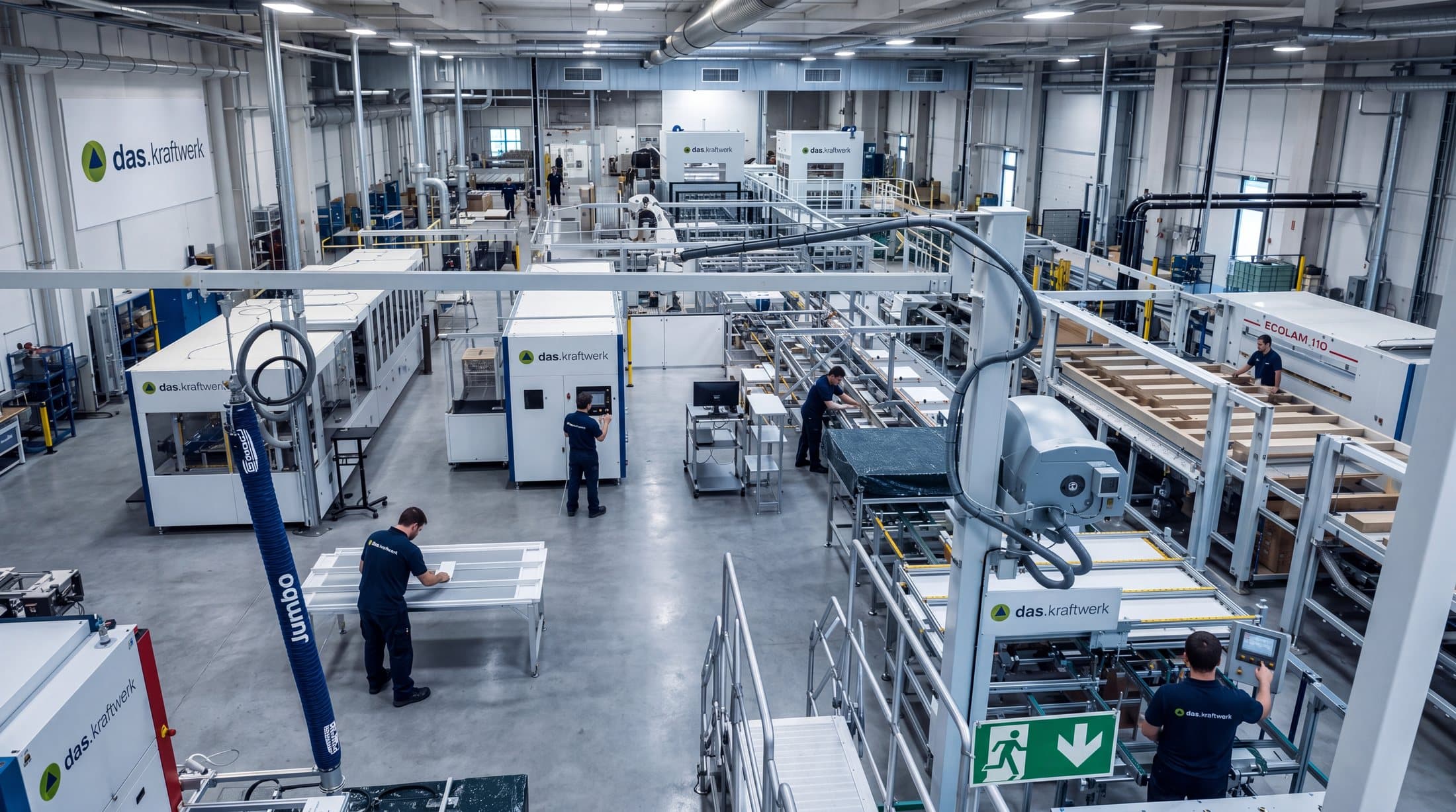 Produktionshalle von das.kraftwerk in Wiener Neustadt mit Fertigungslinien