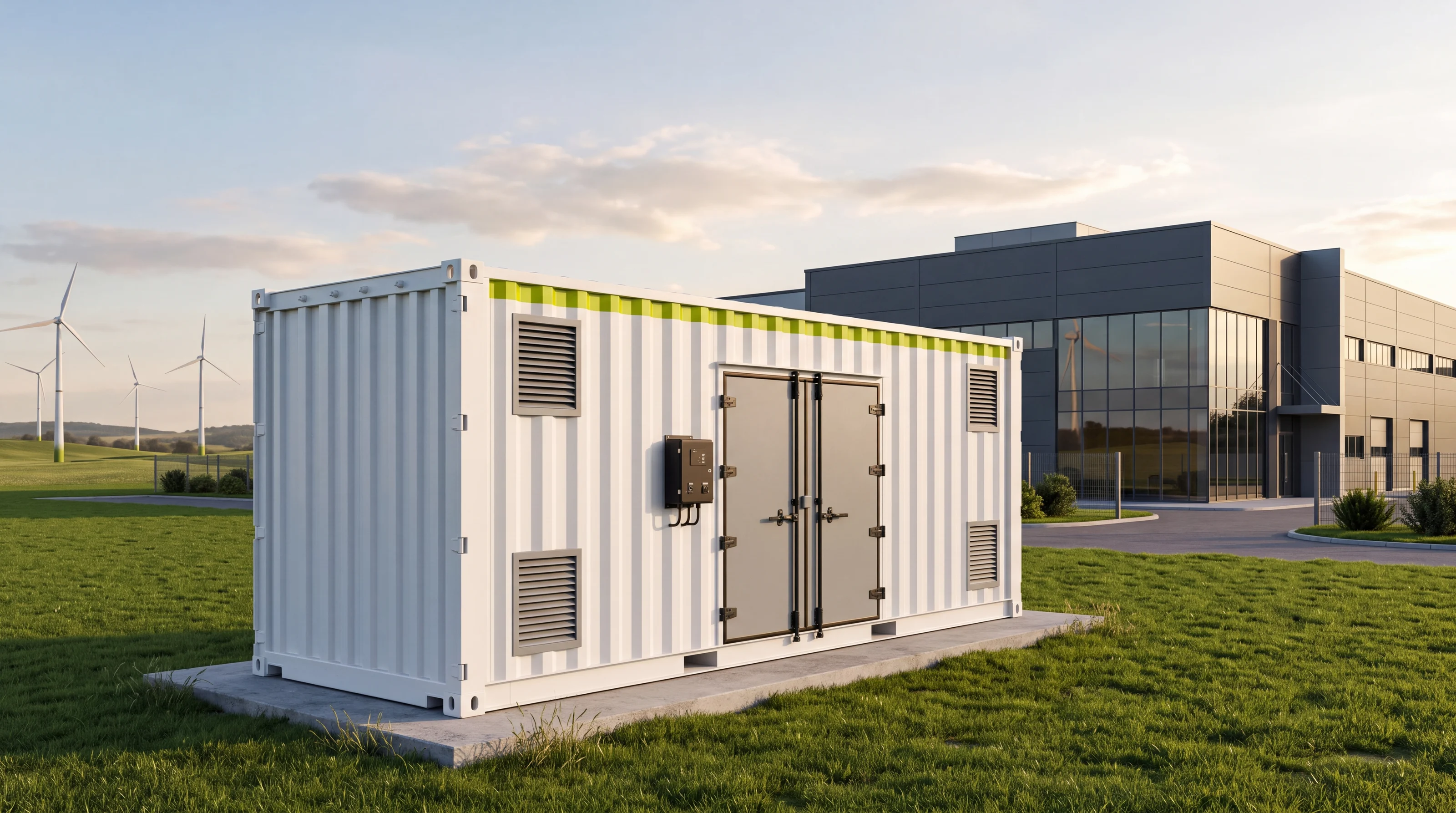 POWERCUBE 250/645 Container vor einem Firmengebäude